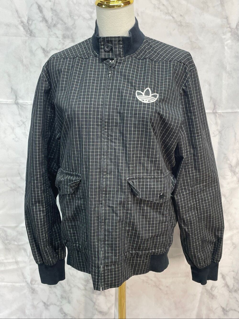 Adidas Originals Trefoil Jacket Women’s Small Black Grid Check Full Zip